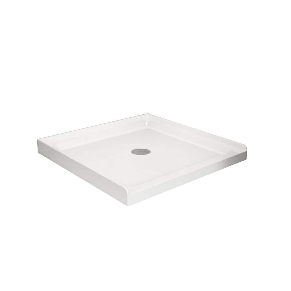 32 in. L x 32 in. W Alcove Shower Pan Base Single with Conner Drain in High Gloss White