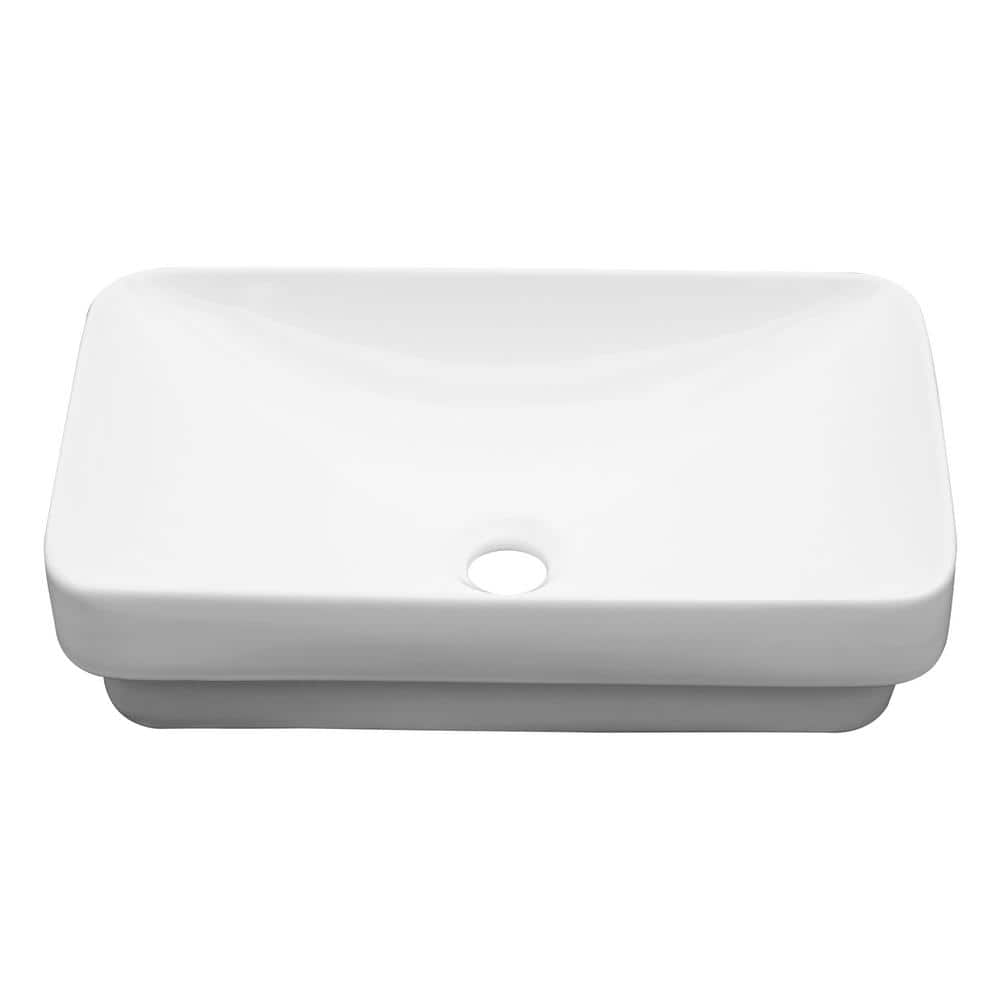 19 in. x 12 in. Above Counter Rectangular Ceramic White Semi Recessed Bathroom Vessel Sink