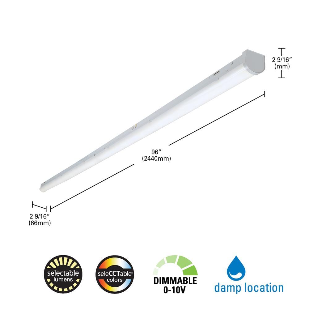 Metalux SLSTP 8 ft. Selectable CCT and Lumen LED Striplight 8/11000L 35/4/5K UNV DIM