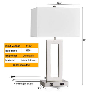 20 in. Brushed Nickel Touch Control Bedside Table Lamp with White Fabric Shade (2 - Pack) - Stu's Home Improvement Outlet