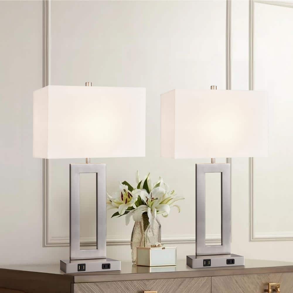 20 in. Brushed Nickel Touch Control Bedside Table Lamp with White Fabric Shade (2 - Pack) - Stu's Home Improvement Outlet