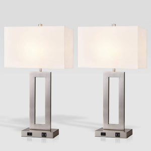 20 in. Brushed Nickel Touch Control Bedside Table Lamp with White Fabric Shade (2 - Pack) - Stu's Home Improvement Outlet