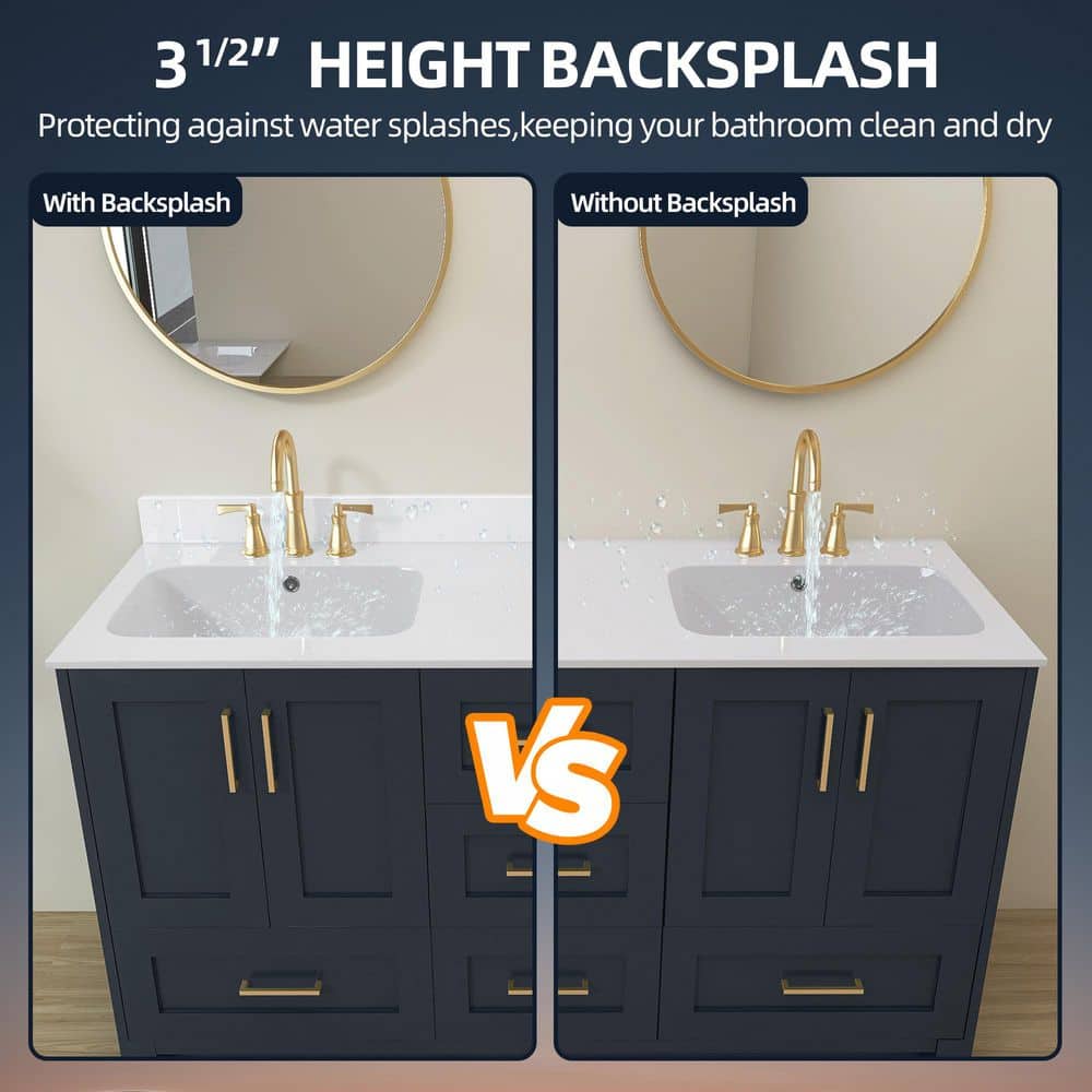 60 in. Solid Surface Vanity Backsplash Bathroom Vanity Back splash in White - Stu's Home Improvement Outlet