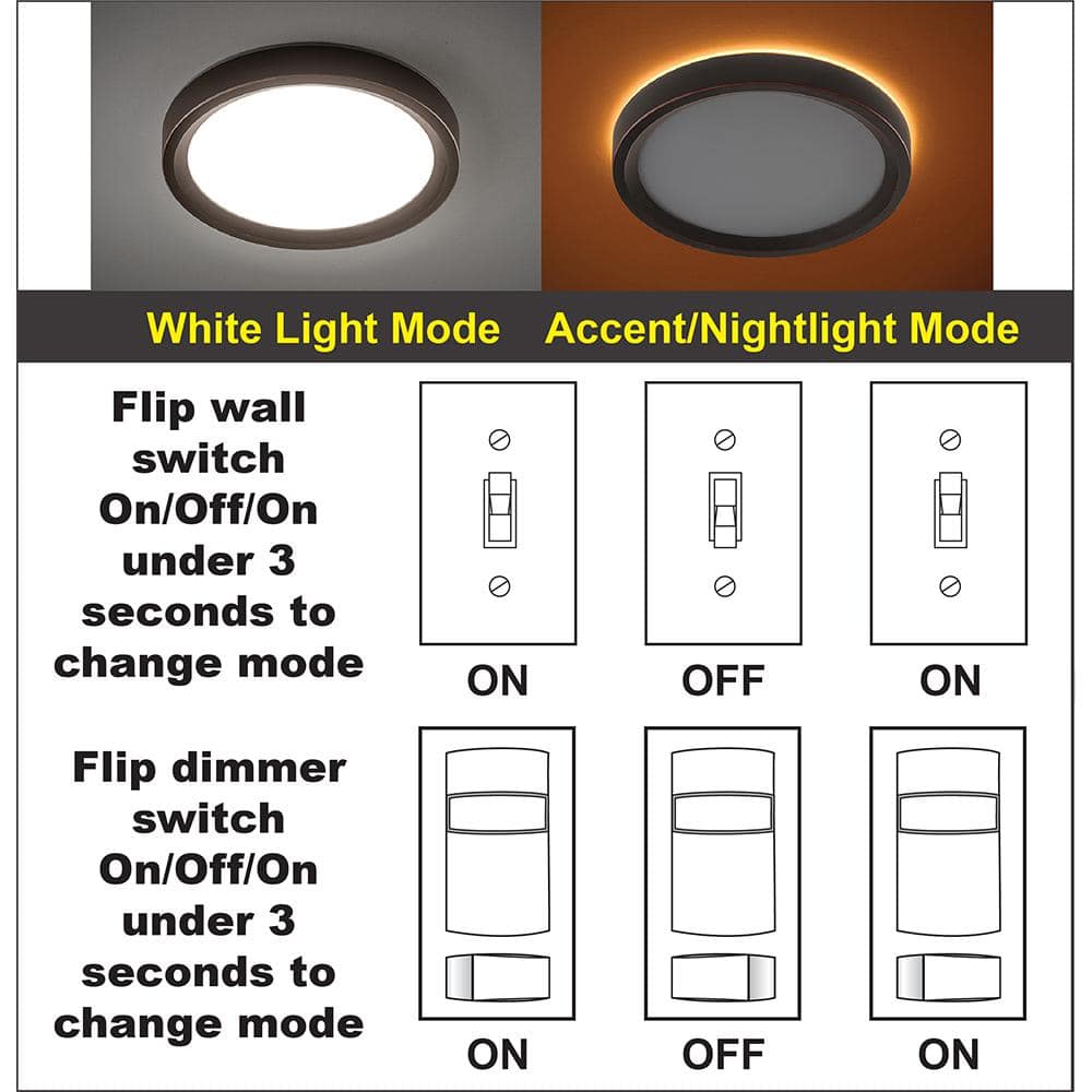 11 in. Color Selectable LED Flush Mount with Night Light Feature Optional White and Oil Rubbed Bronze Trim Rings - Stu's Home Improvement Outlet