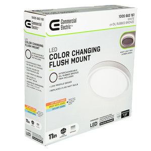 11 in. Color Selectable LED Flush Mount with Night Light Feature Optional White and Oil Rubbed Bronze Trim Rings - Stu's Home Improvement Outlet