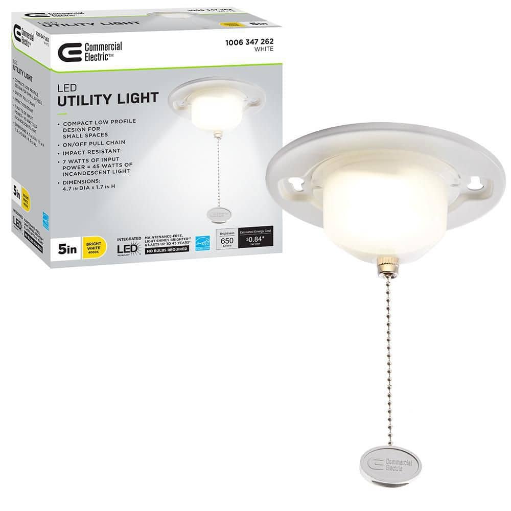 Commercial Electric 5 in. Closet Utility Light Lampholder with Pull Chain LED Flush Mount 650 Lumens 7 - Watt 4000K Bright White - Stu's Home Improvement Outlet