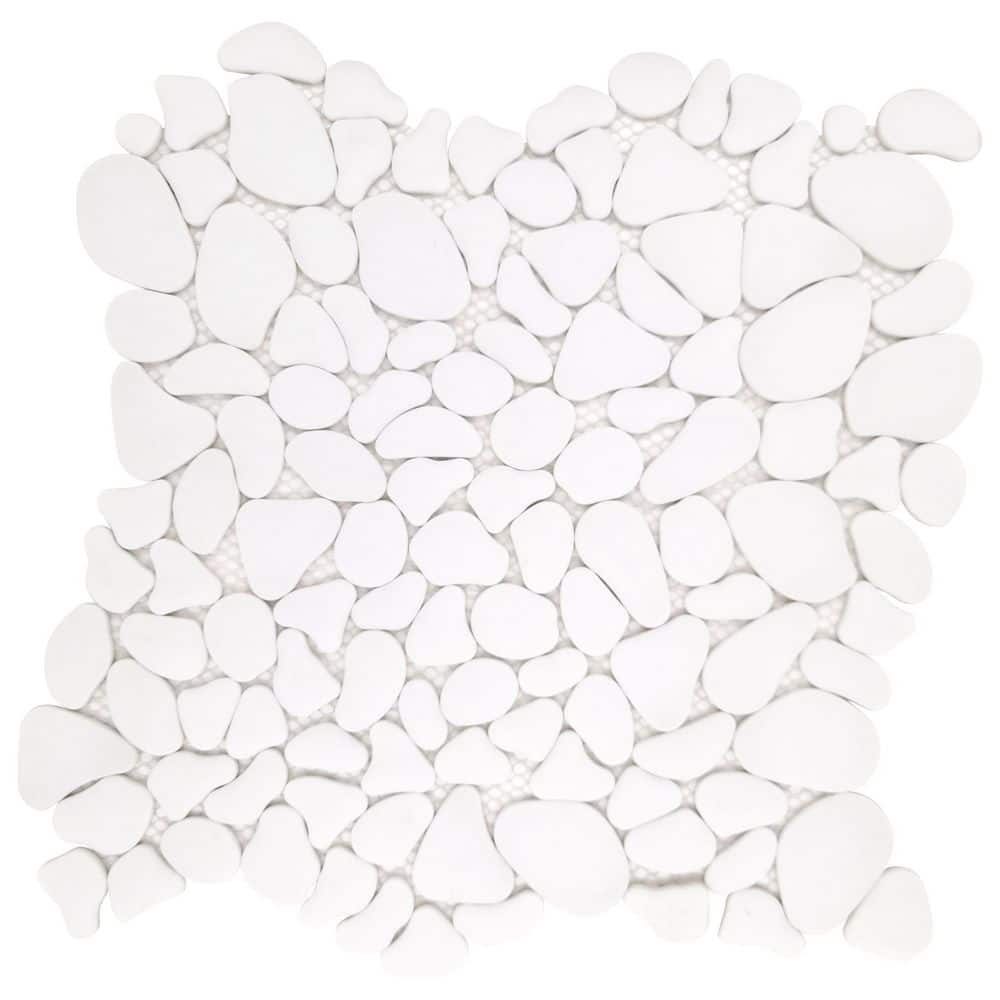 White Pebble 10 in. x 10 in. Recycled Glass Marble Looks Floor and Wall Mosaic Tile (7.85 sq. ft./Case) - Stu's Home Improvement Outlet