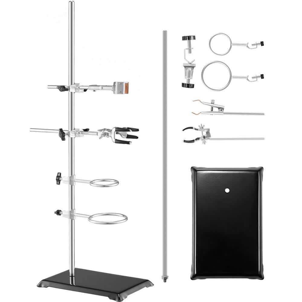 Lab Stand Support, Laboratory Retort Stand 2 Sets, Steel Lab Stand 23.6 in. Rod and 8.3 in. x 5.5 in. Cast Iron Base