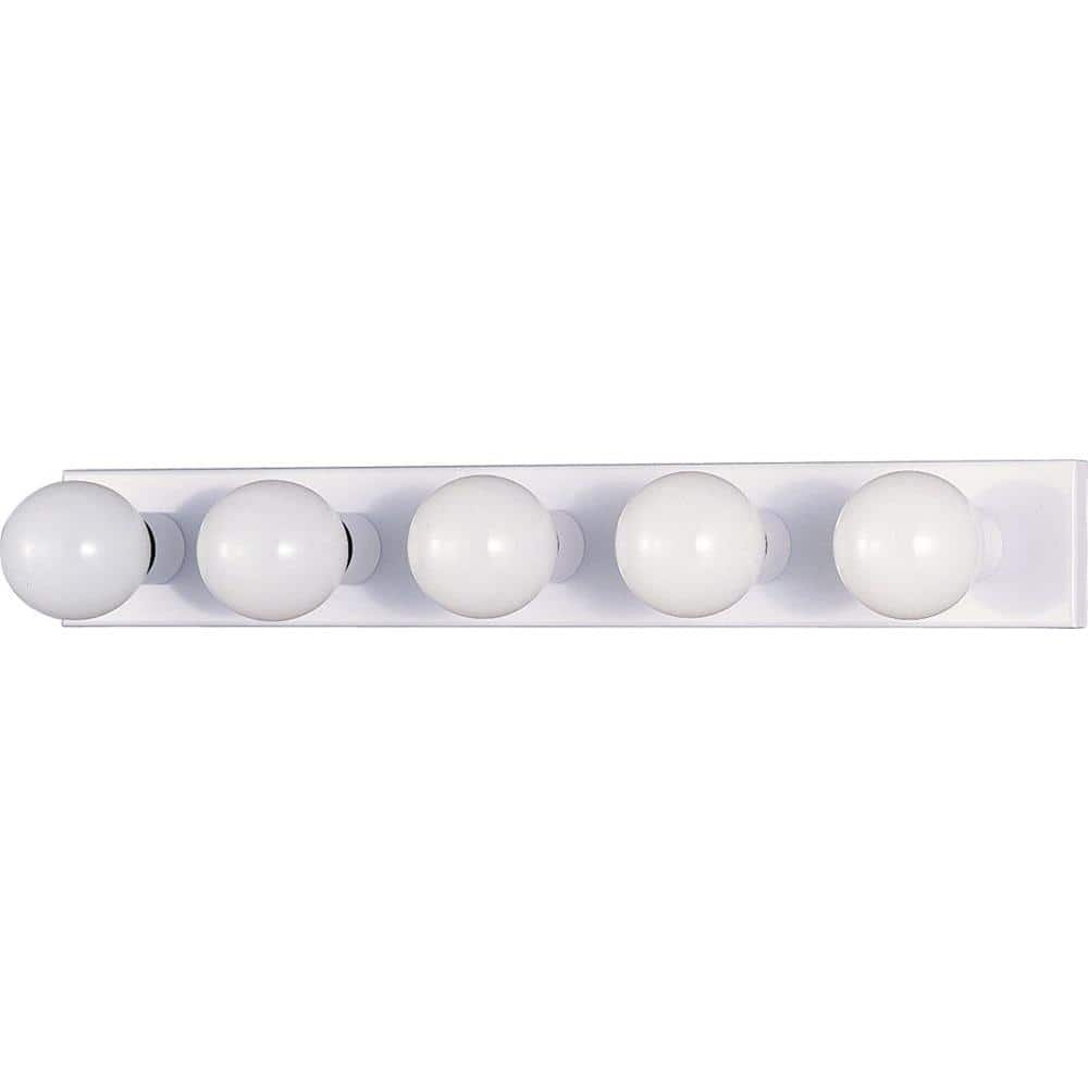 5-Light Indoor White Movie Beauty Makeup Hollywood Bath or Vanity Light Bar Wall Mount or Wall Sconce