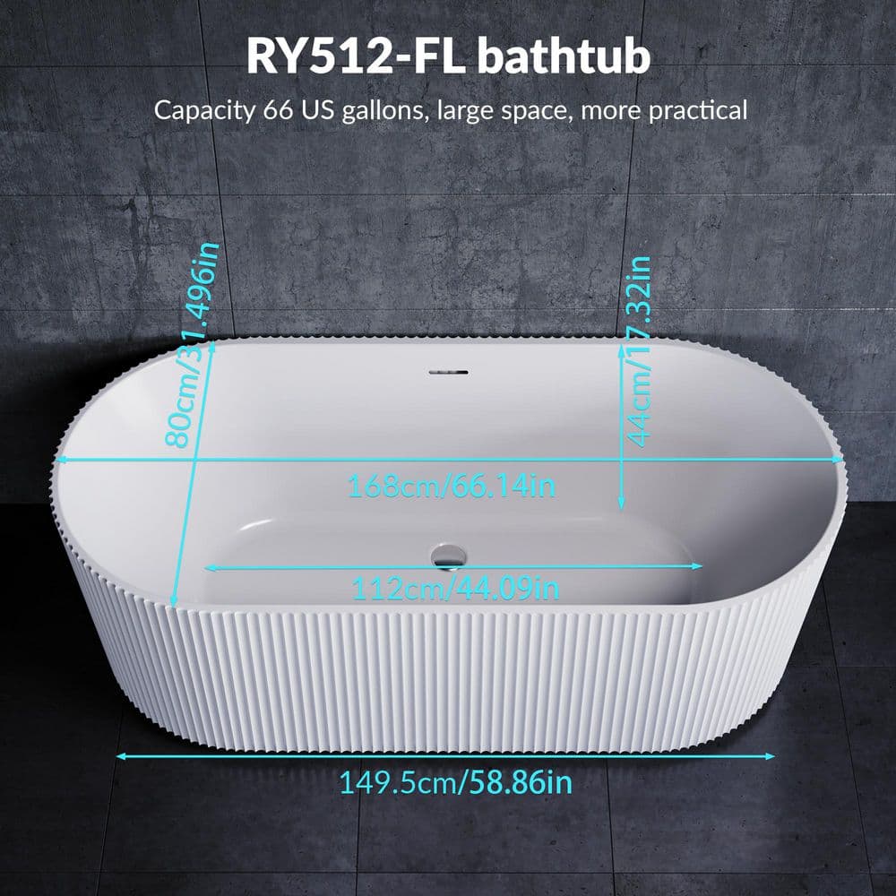 66 in. x 31 in. Acrylic Soaking Bathtub Contemporary Soaking Tub with Center Drain in White