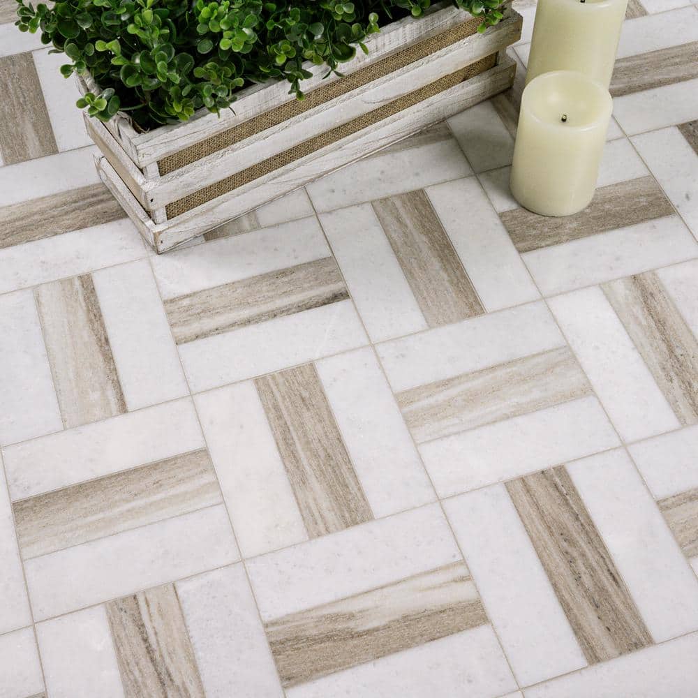 Winslow Weave 12 in. x 12 in. Honed Marble Mesh-Mounted Mosaic Floor and Wall Tile (9.6 sq. ft. /Case)
