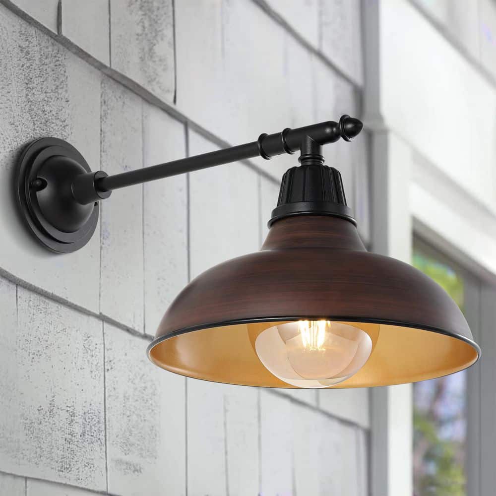 Wallace 12.25 in. Wood Finish/Copper 1 - Light Farmhouse Industrial Indoor/Outdoor Iron LED Victorian Arm Outdoor Sconce - Stu's Home Improvement Outlet