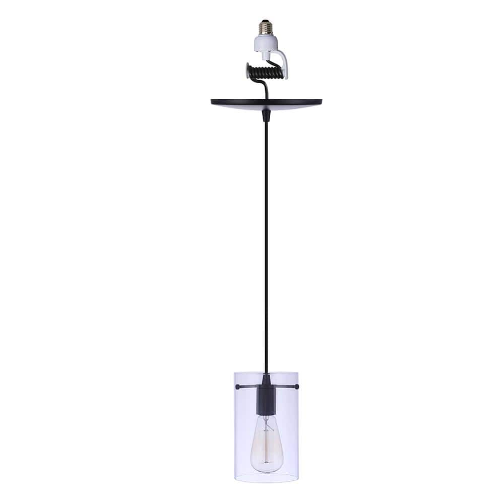 WHP 1-Light Recessed Light Conversion Kit Matte Black Shaded Pendant Light with Minimalist Cylinder Clear Glass Shade