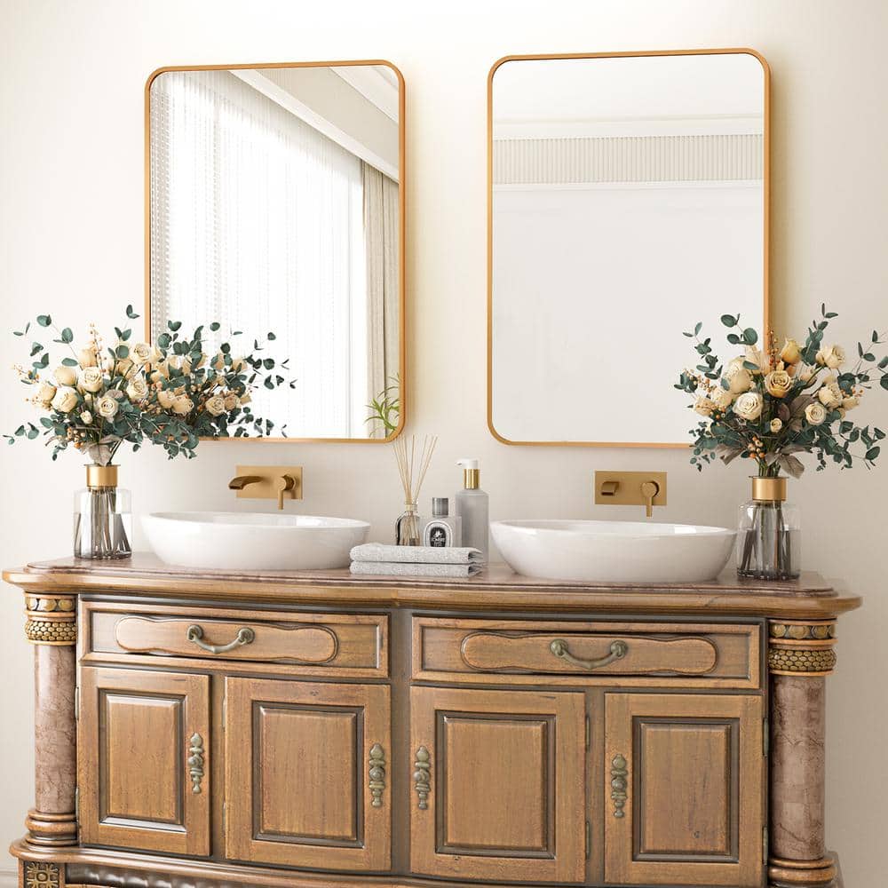 24x36in Rect Aluminum Alloy Gold Wall Mirror