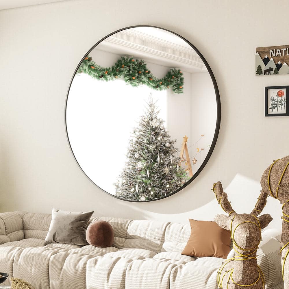 30 in. W x 30 in. H Round Aluminum Alloy Framed Black Wall Mirror